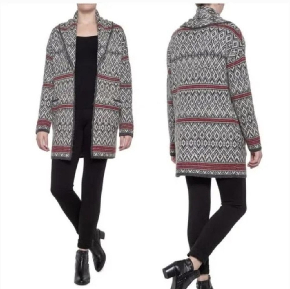 NWT Aspen Gray Wool Blend Fair Isle Nordic Cardigan Sweater Sz.1X
